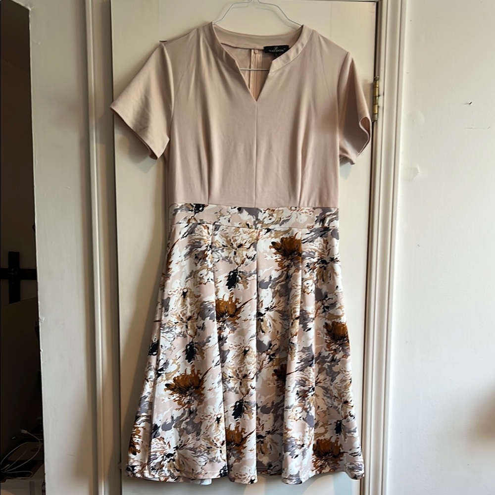 Elegant Beige and Floral Dress